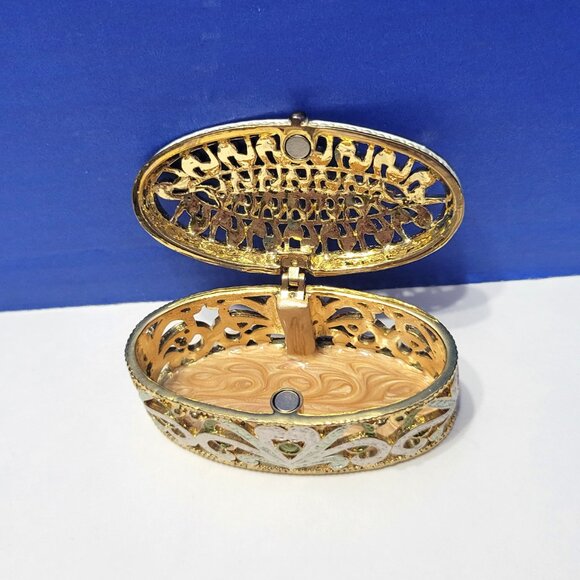 Vintage Gold Enamel Trinket Box Encrusted with Rhinestones - Picture 7 of 7